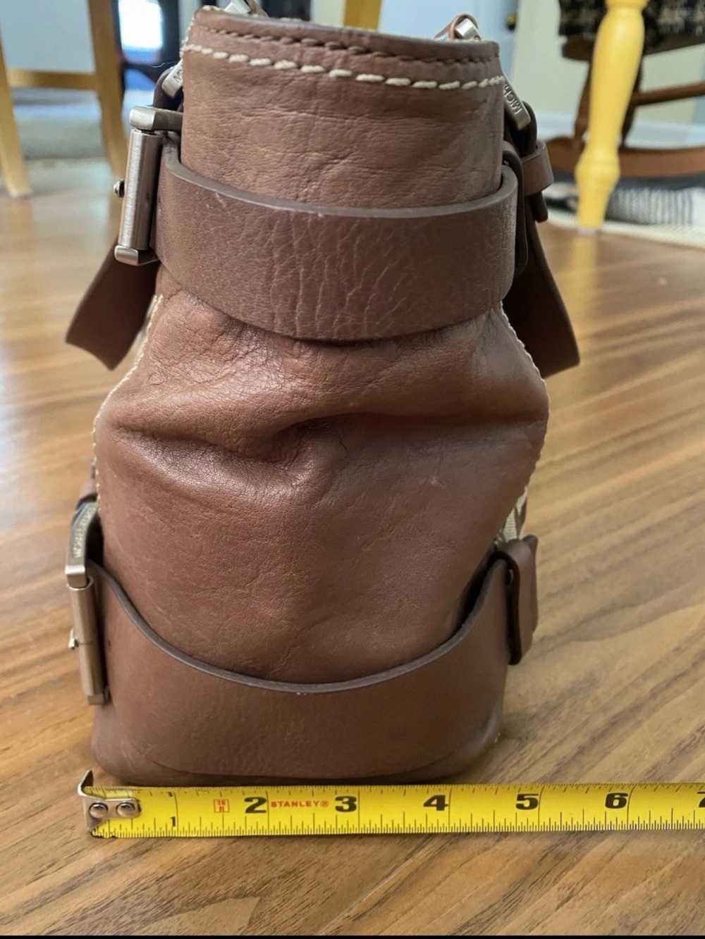 Michael Kors MK Monogram Satchel Bag Brown Tan Y2K Logo Canvas Leather Tote - Picture 8 of 10